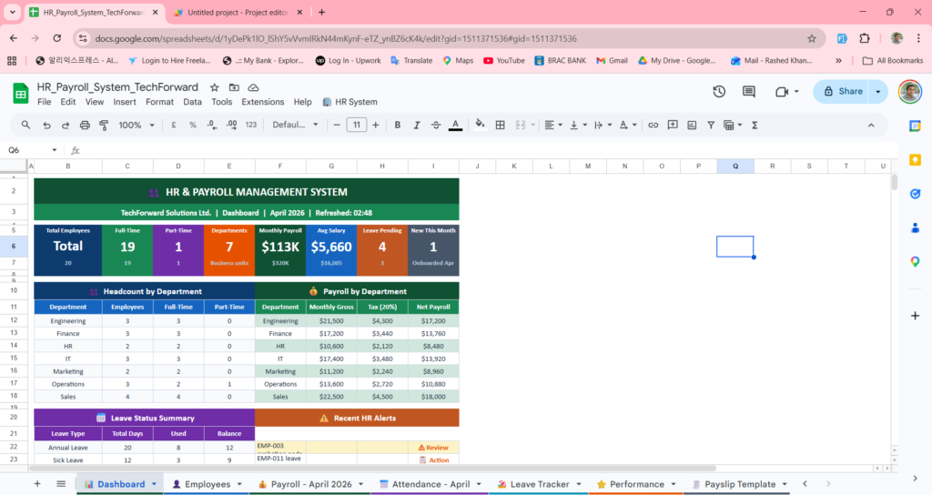 HR & Payroll Management System (Google Sheets)